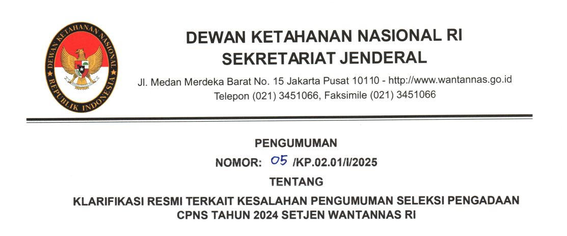 Pengumuman Klarifikasi Resmi Kesalahan Pengumuman Seleksi Pengadaan CPNS T.A. 2024